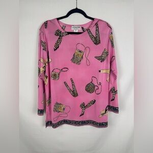 LS Collections Pink Top with Leopard Print Accents